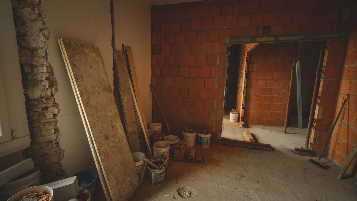 A kitchen renovation in progress with contractor tools